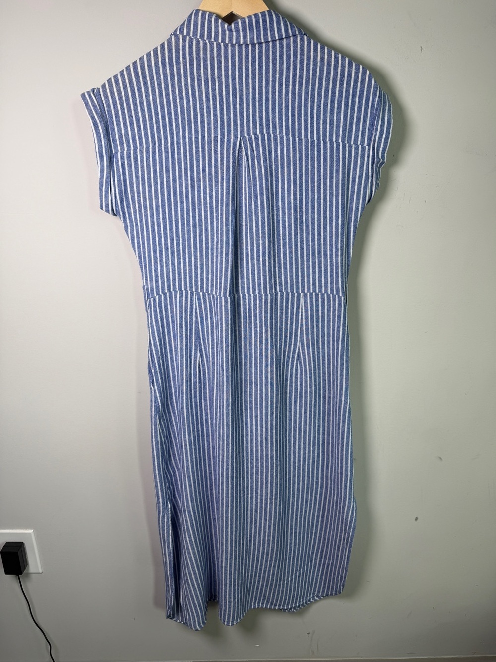 Calypso St. Barth Blue White Stripe Linen  Button-Front Midi Shirtdress Pocket S - Picture 3 of 6